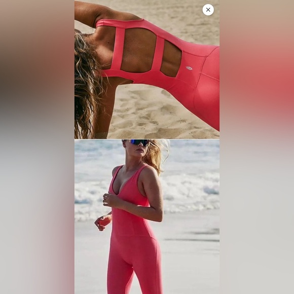 Free People MOVEMENT Never Better Onesie Romper Neon Coral size medium - Picture 4 of 7